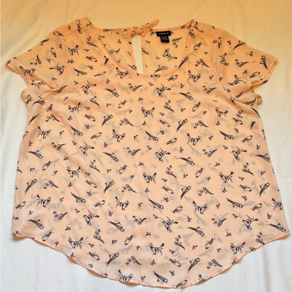 Torrid Soft Pink Bird Pattern Blouse